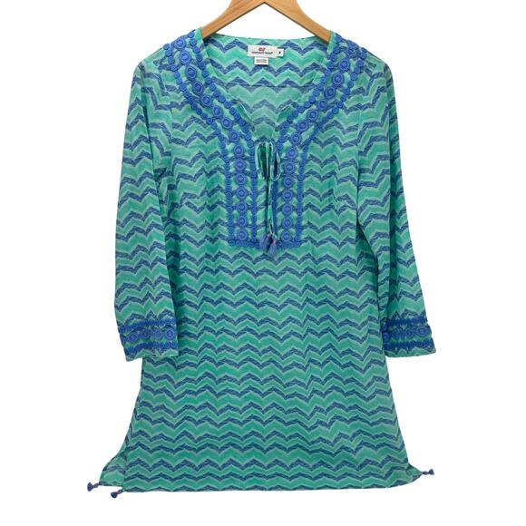 Vineyard Vines Other - Vineyard Vines Tunic Womens Medium Swim Cover Up Beach Pool Blue Chevron Coastal